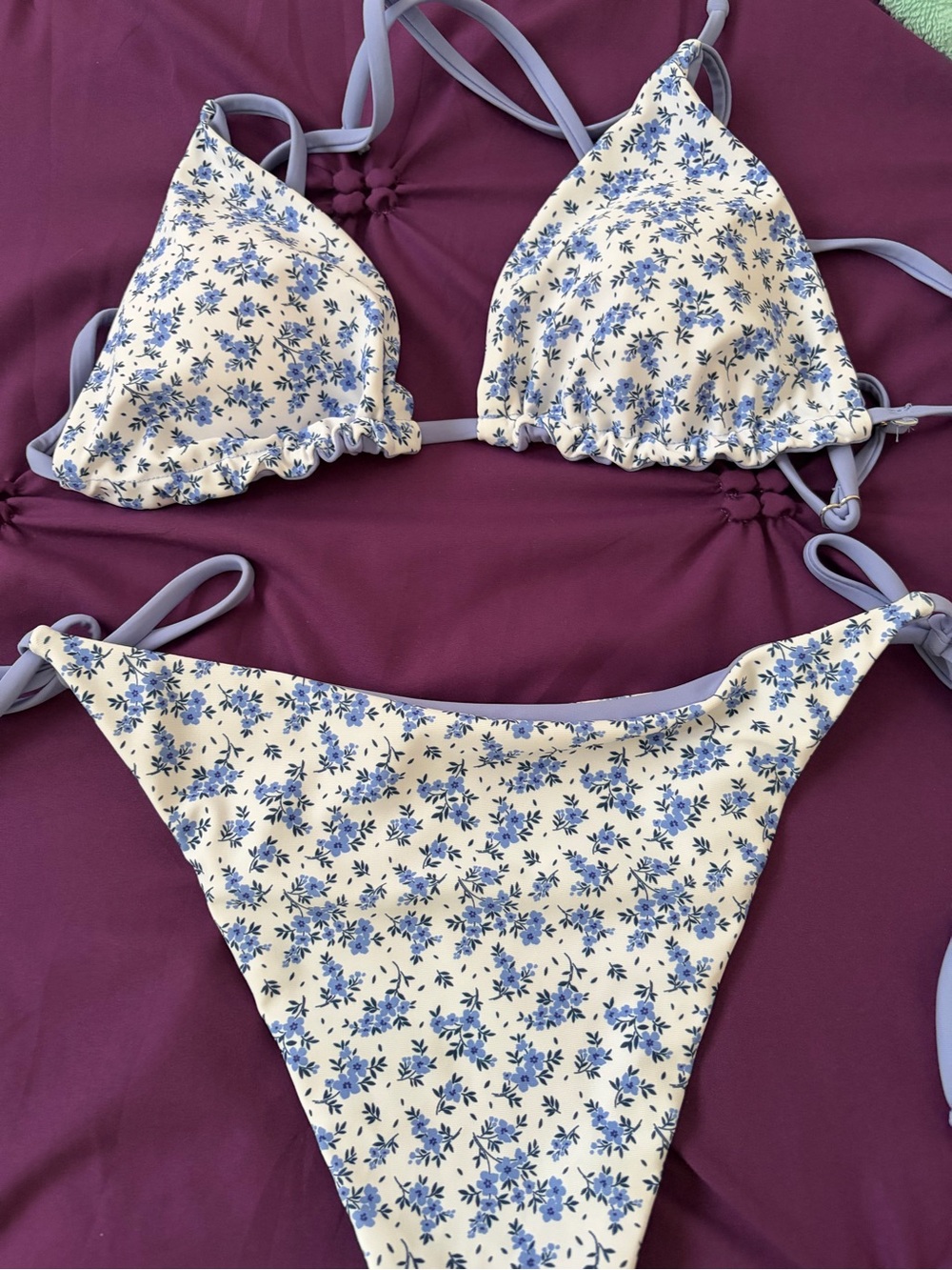 Amazon Reversible white Bikini with Blue Floral Print size XS